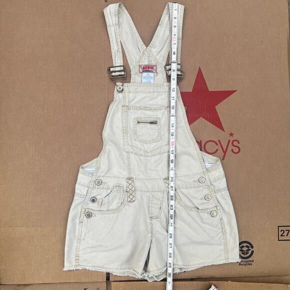 Y2K Khaki Overalls Shorts Utility Cargo NOBO No Boundaries Tan - Size 9 Juniors - Picture 4 of 11